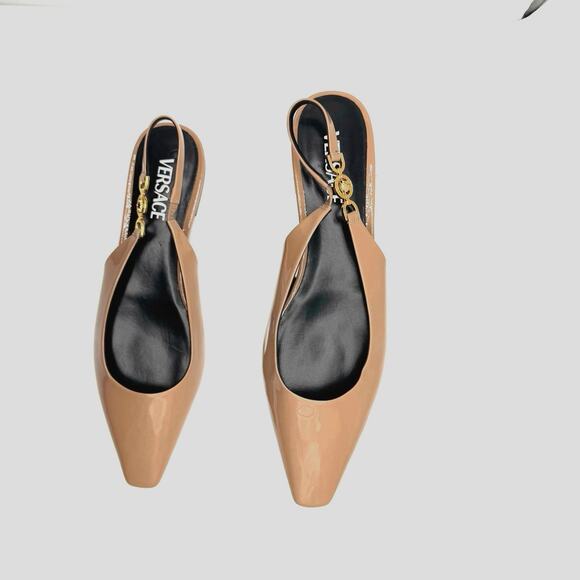 Versace Tan Patent leather Medusa-plaque slingback ballerina shoes IT 41 - Picture 12 of 14